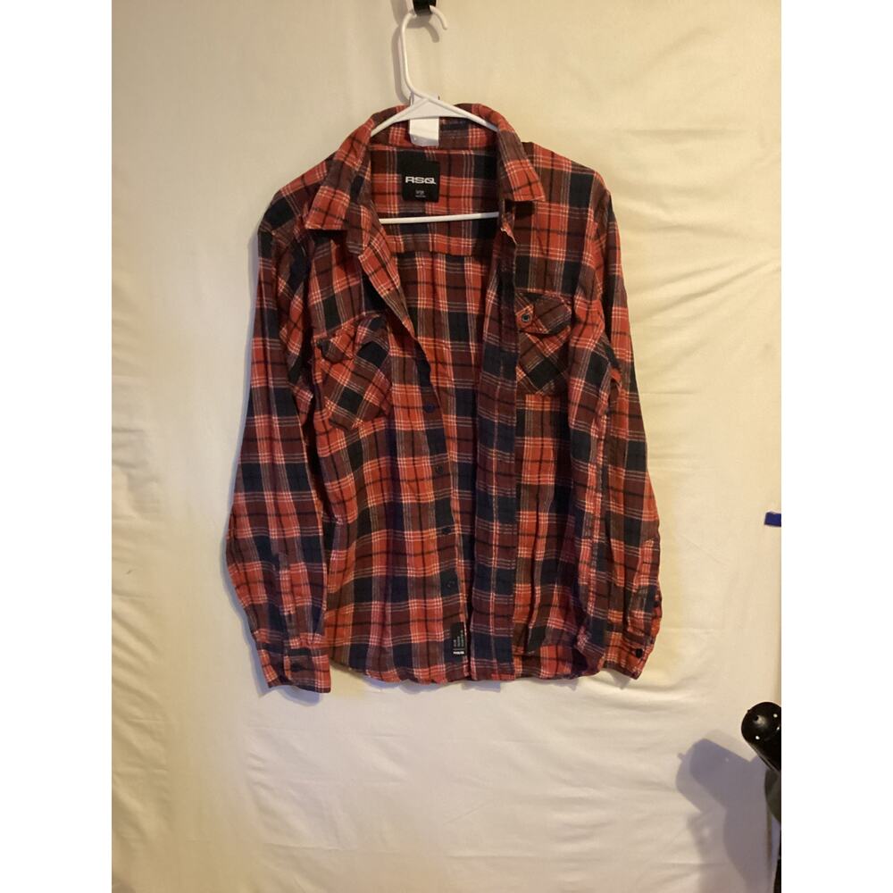 1682a Mens Long Sleeve Flannel Shirts (2) Red Plaid & Black Plaid Size Large $15